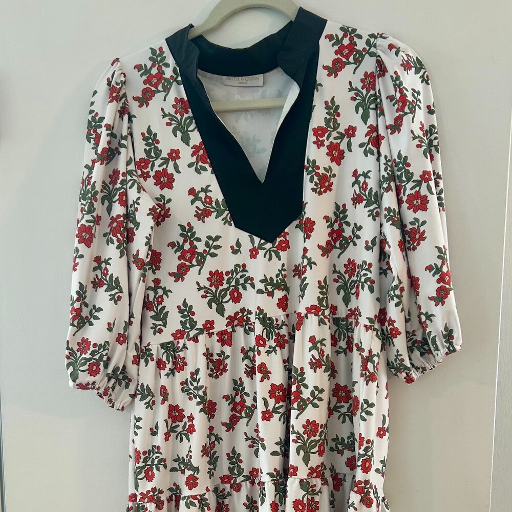Smith and Quinn White Dress with Red and Green Floral Design